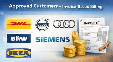 Approved corporate customers using invoice-based billing on ExusTrans with consolidated invoices and bank transfer payments